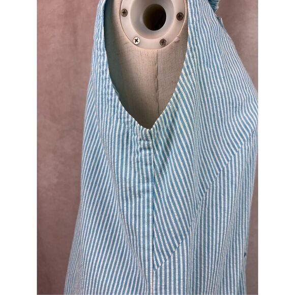 Vintage 1960s Blue Striped Button Front Dress Mod - Picture 6 of 7